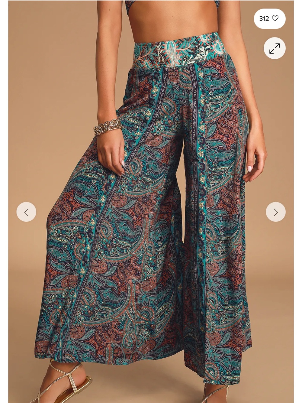 NWT - Mystic Garden Turquoise Paisley Print Embroidered Wide-Leg Pants - Size M
